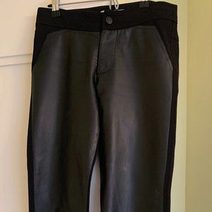 Centre Ville Paris Black Leather Front High Waisted Straight Leg Pants Size XS